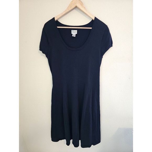 Chicos Black Knit A Line Midi Dress  Scoop Neck Women's Size 2/Large - Picture 1 of 8